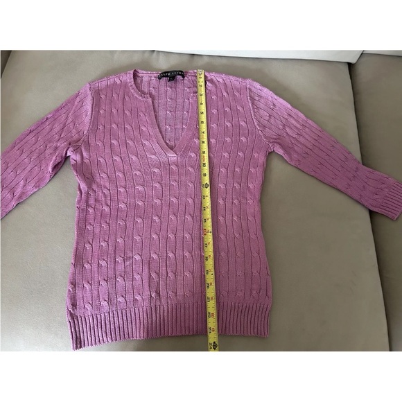 Ralph Lauren Black Label Orchid Purple 100% Silk Cable Knit Sweater Sz Small - Picture 9 of 11